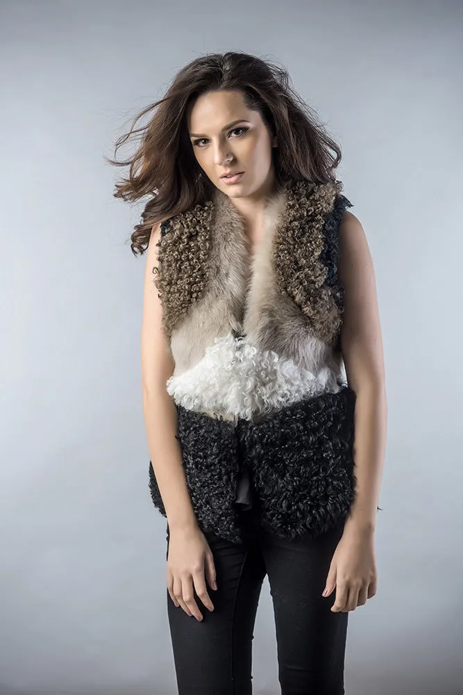 Taupe Lamb Nappa Leather Shearling Vest