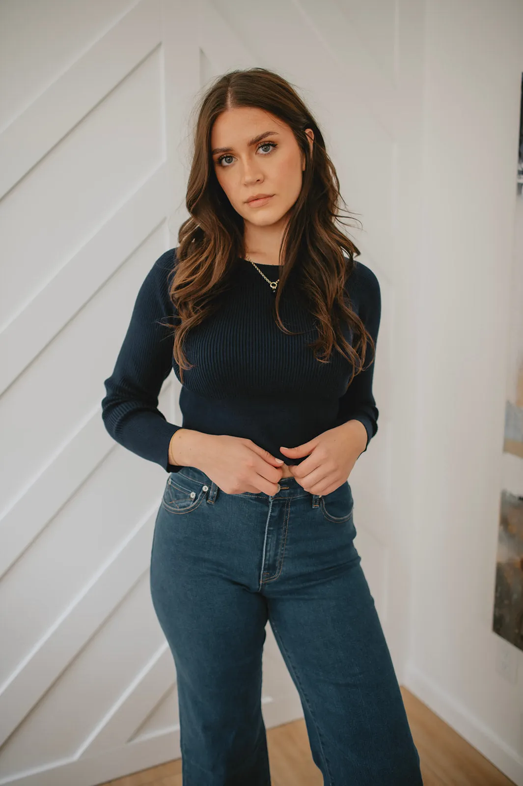 The Ribbed Knit Cropped Top - Navy