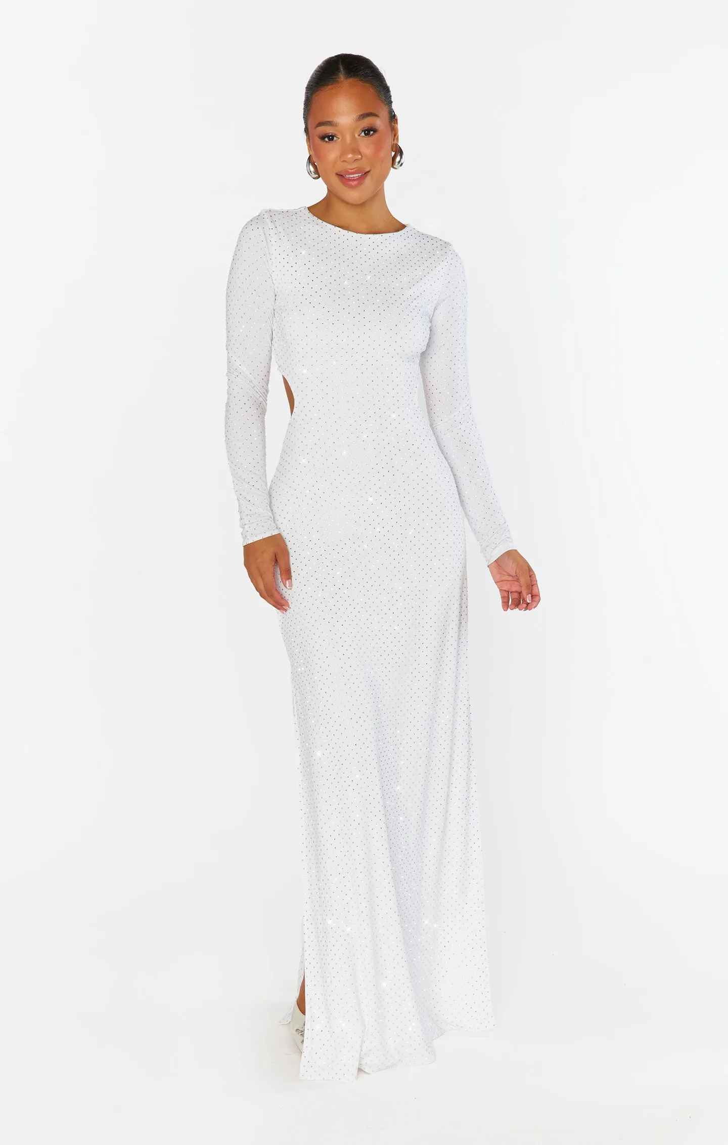 The Sleek Maxi Dress ~ White Rhinestone Spandy