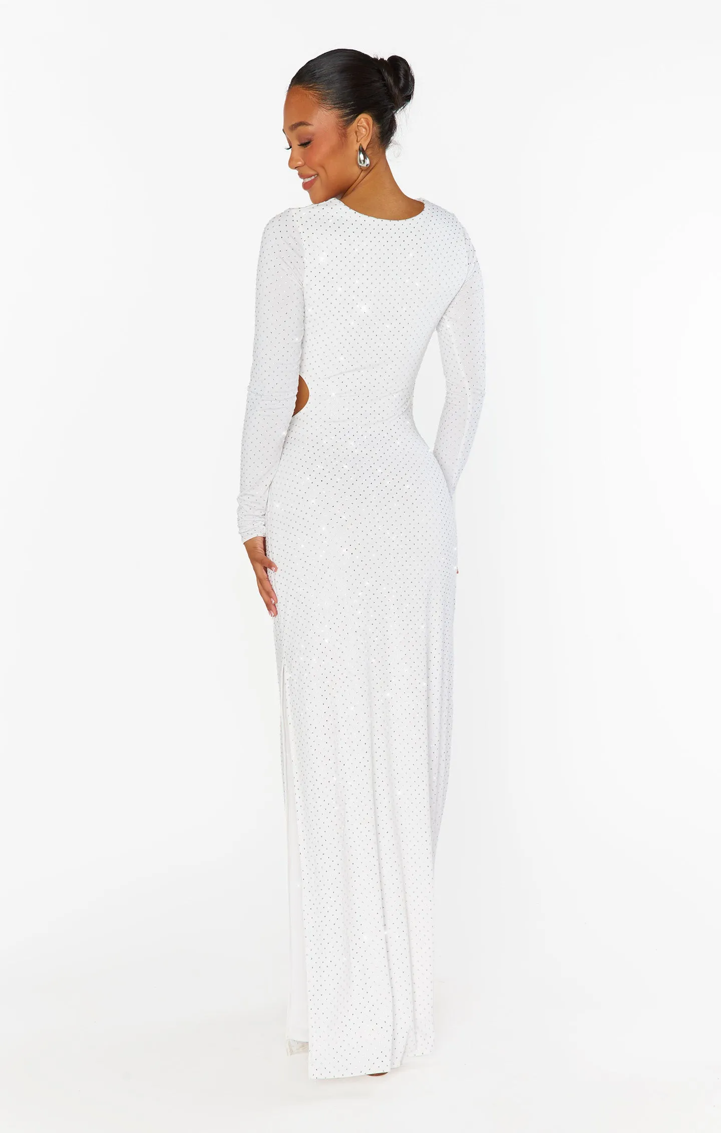 The Sleek Maxi Dress ~ White Rhinestone Spandy