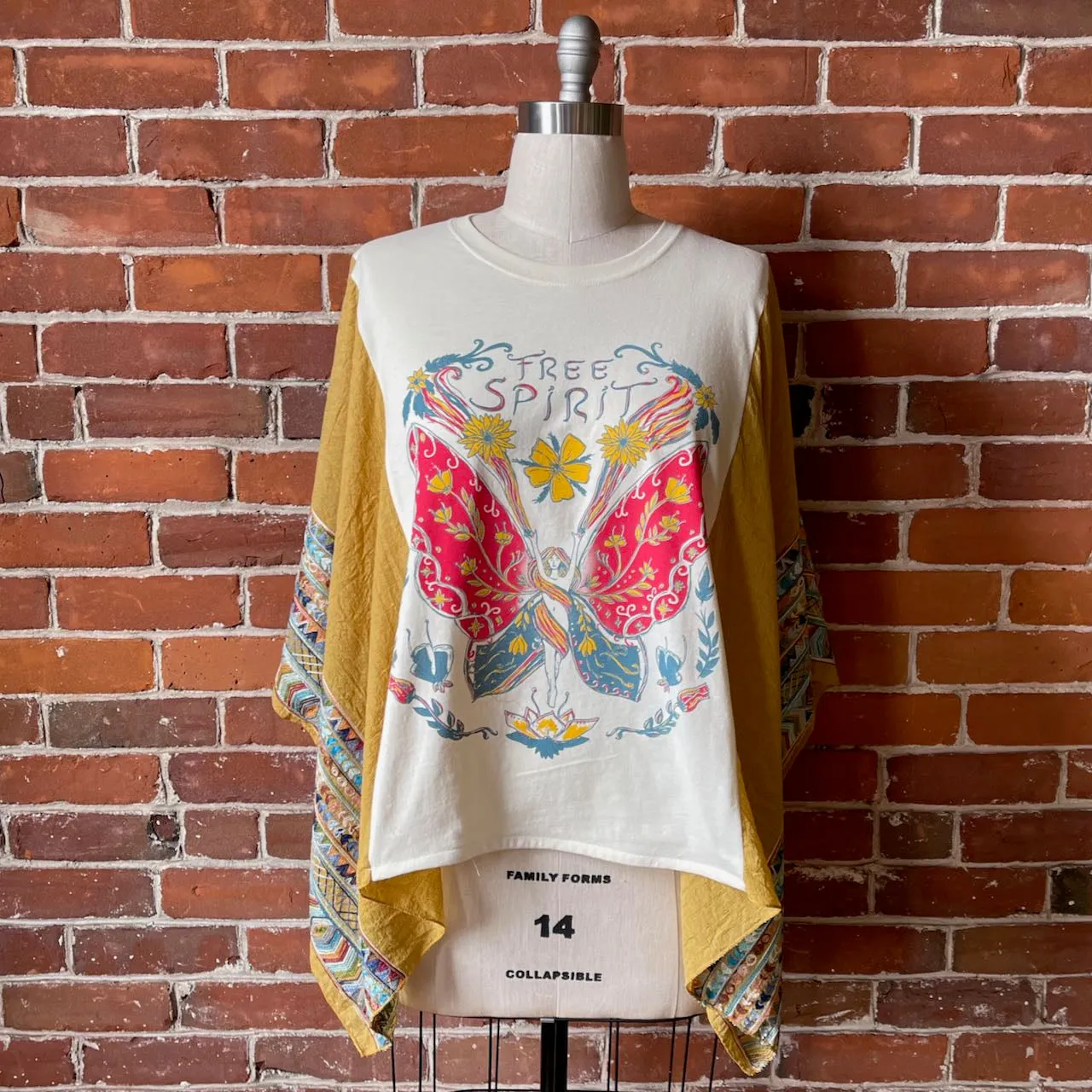 Upcycled Free Spirit Butterfly Embroidered Poncho