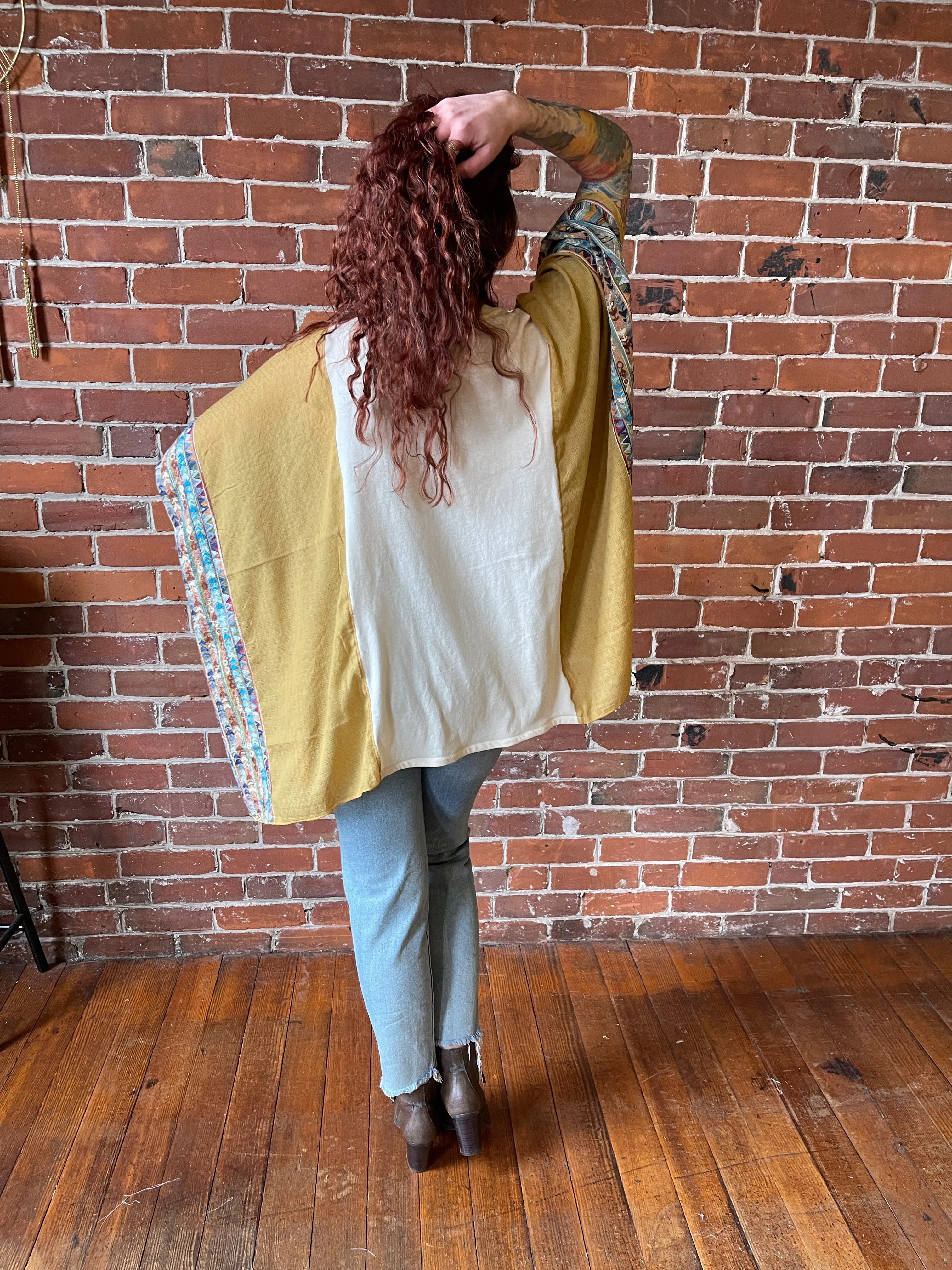 Upcycled Free Spirit Butterfly Embroidered Poncho