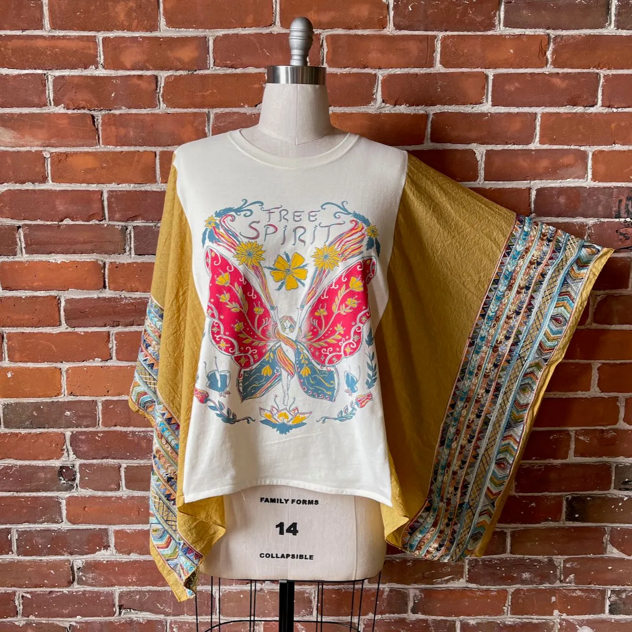 Upcycled Free Spirit Butterfly Embroidered Poncho