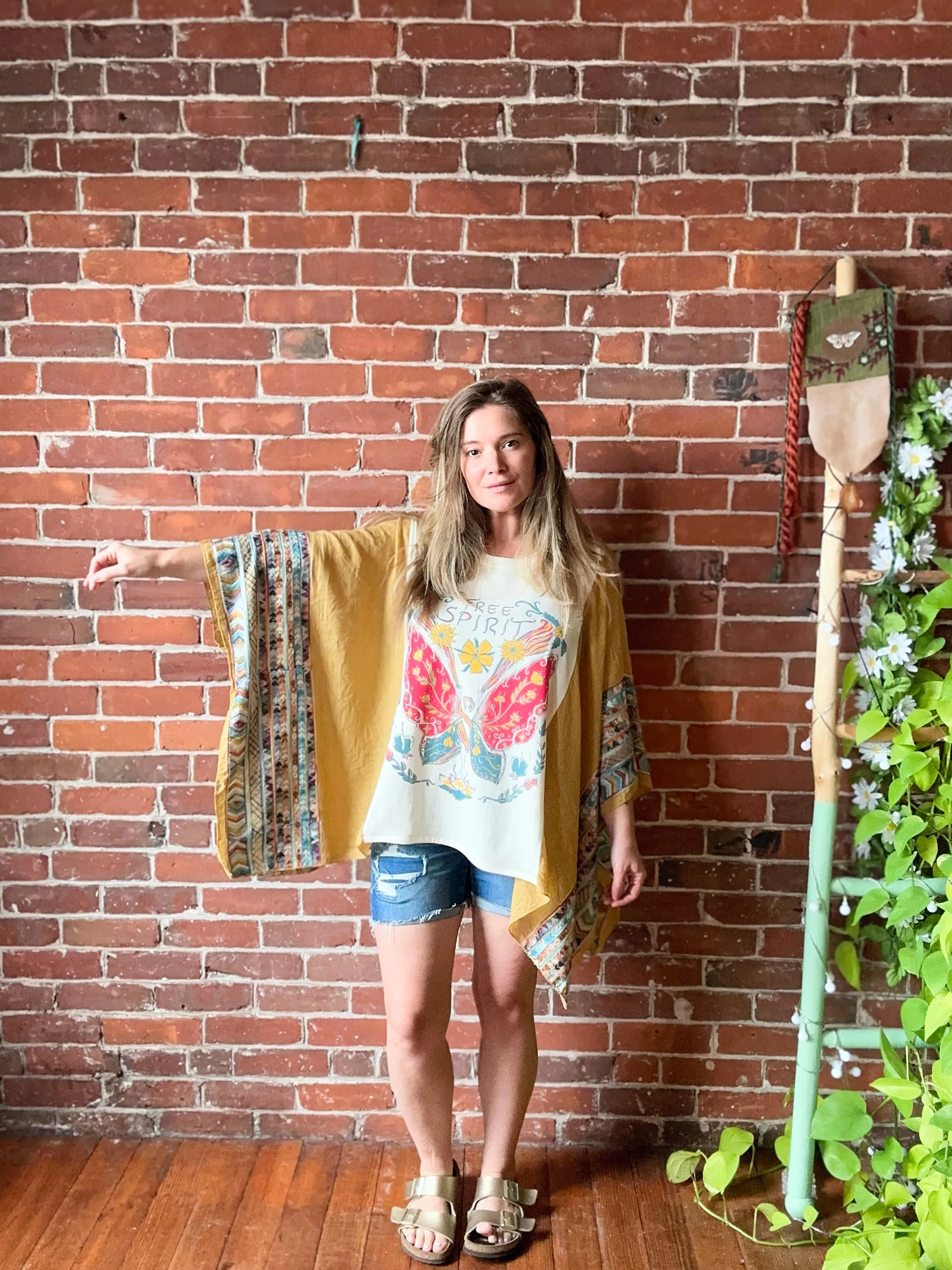 Upcycled Free Spirit Butterfly Embroidered Poncho