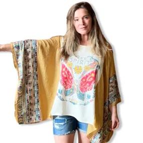 Upcycled Free Spirit Butterfly Embroidered Poncho