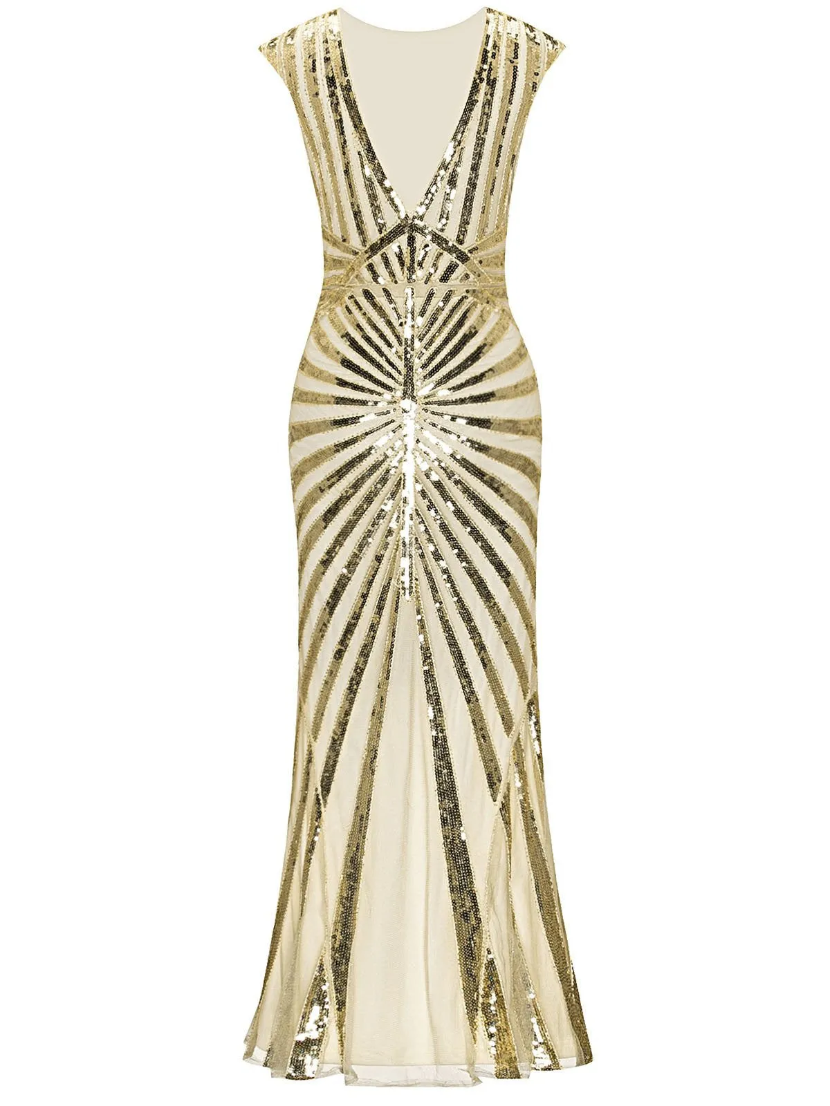 [US Warehouse] Apricot 1920s Sequin Art Deco Maxi Dress