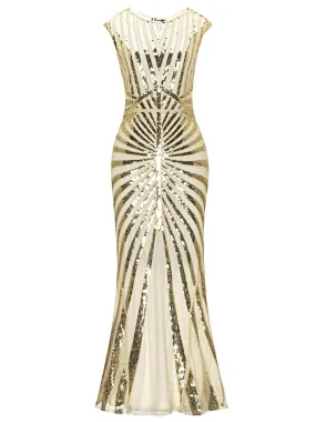 [US Warehouse] Apricot 1920s Sequin Art Deco Maxi Dress