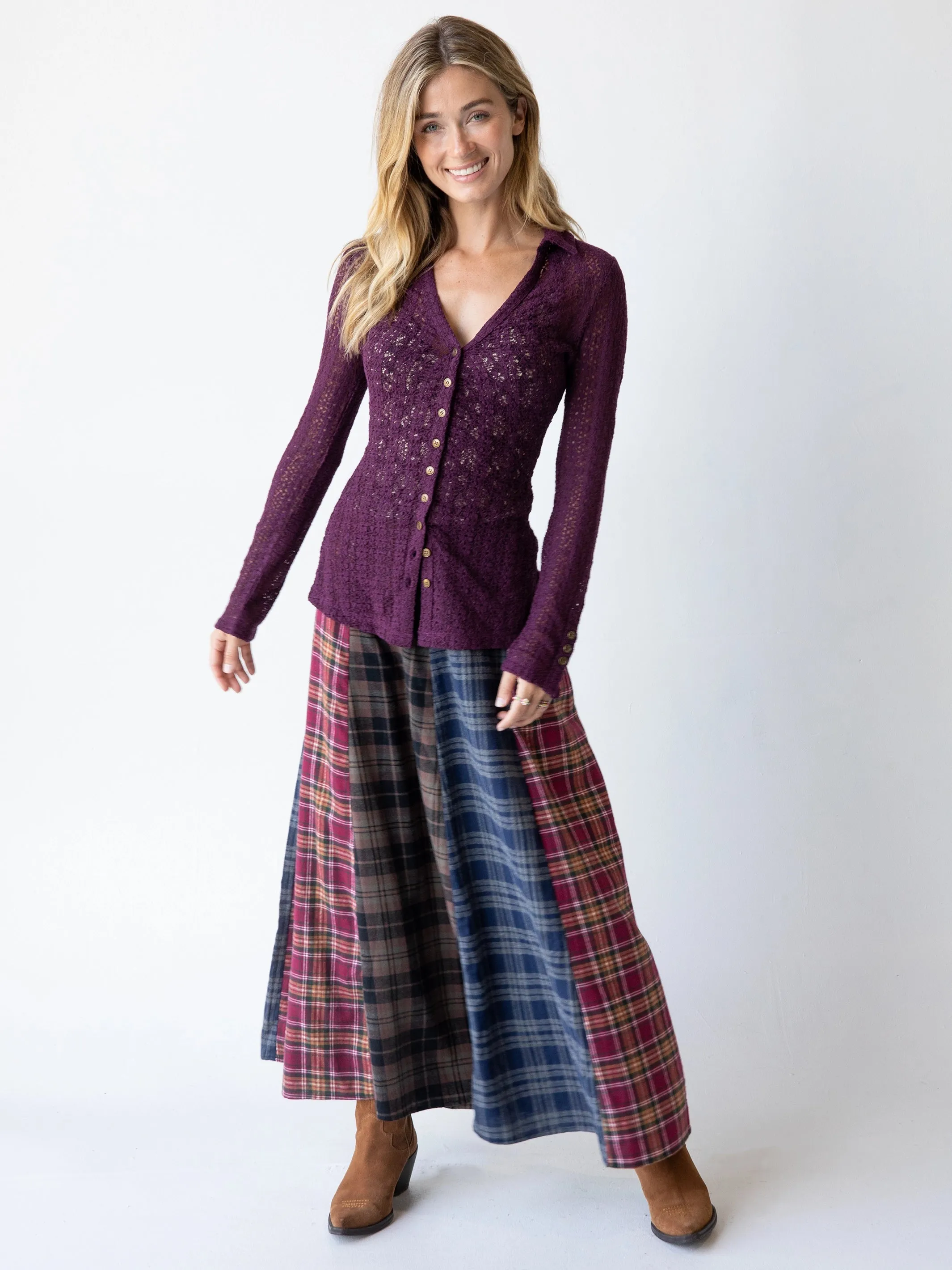 Valentina Maxi Skirt - Cranberry Navy Flannel