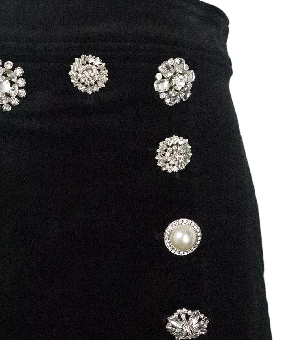 Veronica Beard Black Velvet Rhinestone Skirt sz 2