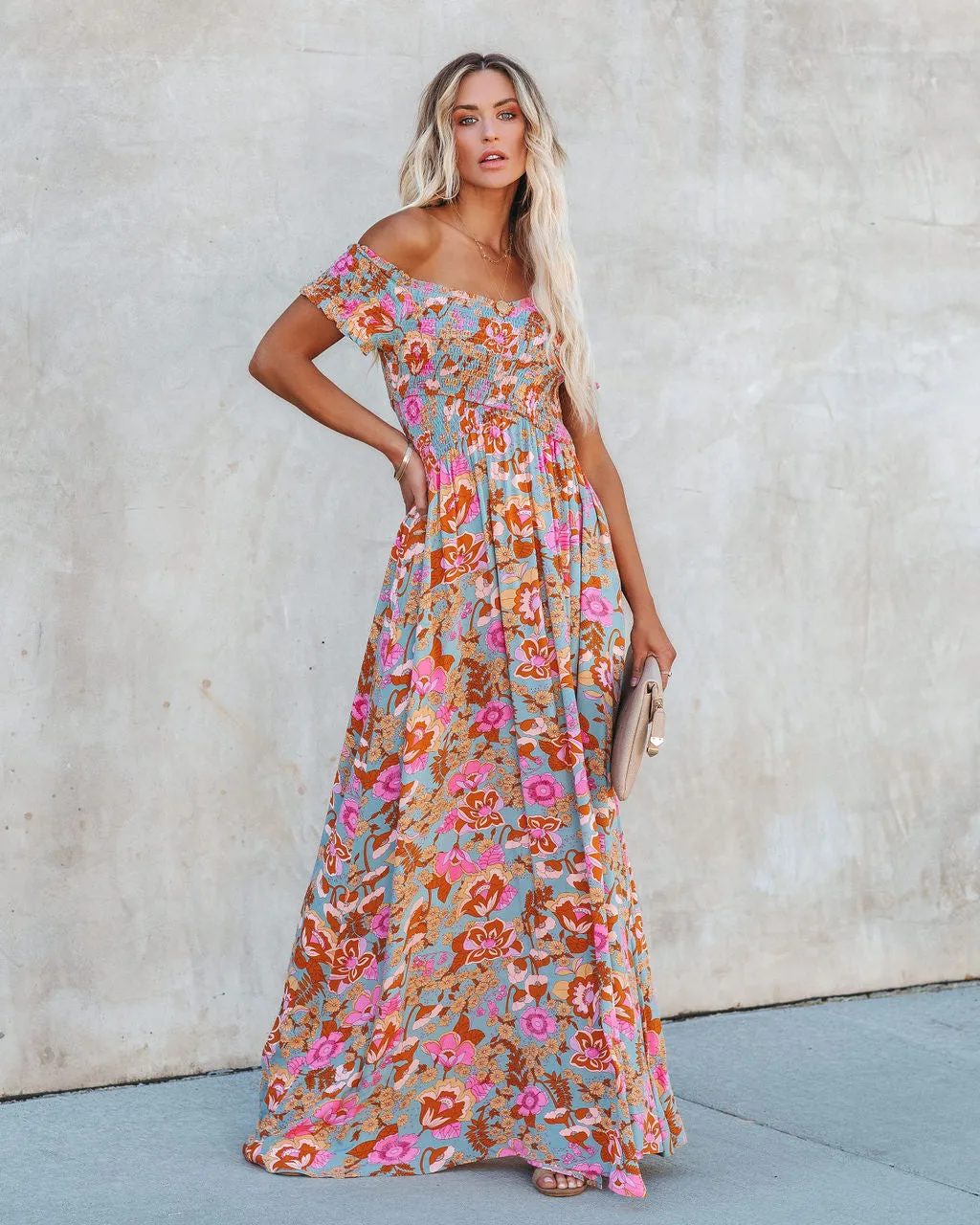 Vesna Floral Smocked Off The Shoulder Maxi Dress