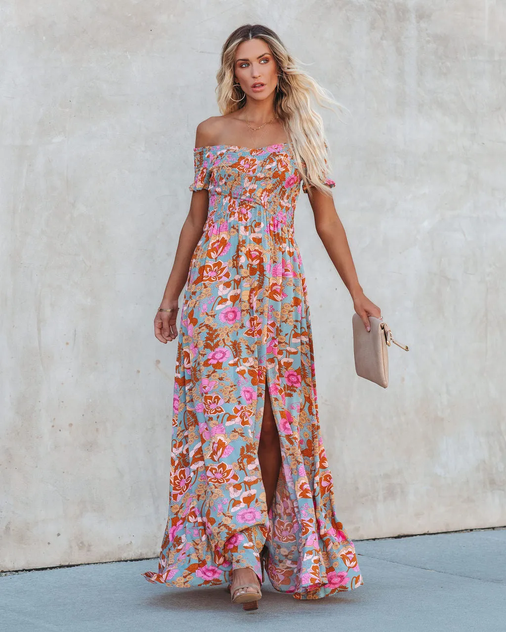 Vesna Floral Smocked Off The Shoulder Maxi Dress