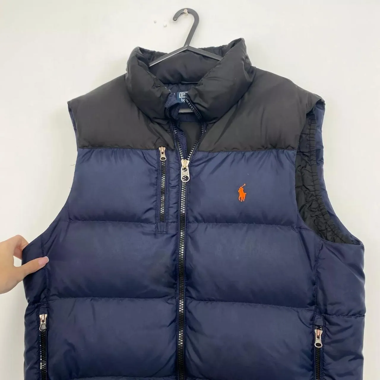 Vintage Polo Ralph Lauren Mens Down Puffer Gilet Size L Navy Black RL150 *defect