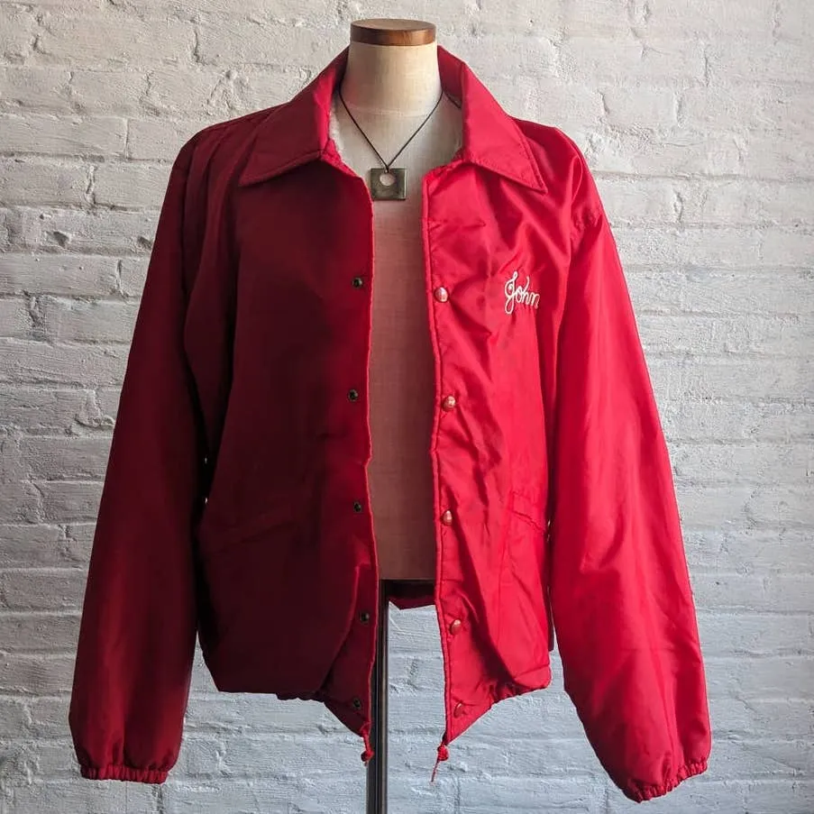 Vintage Red Varsity Windbreaker Jacket Shaggy Thermal Embroidered Coat Shacket