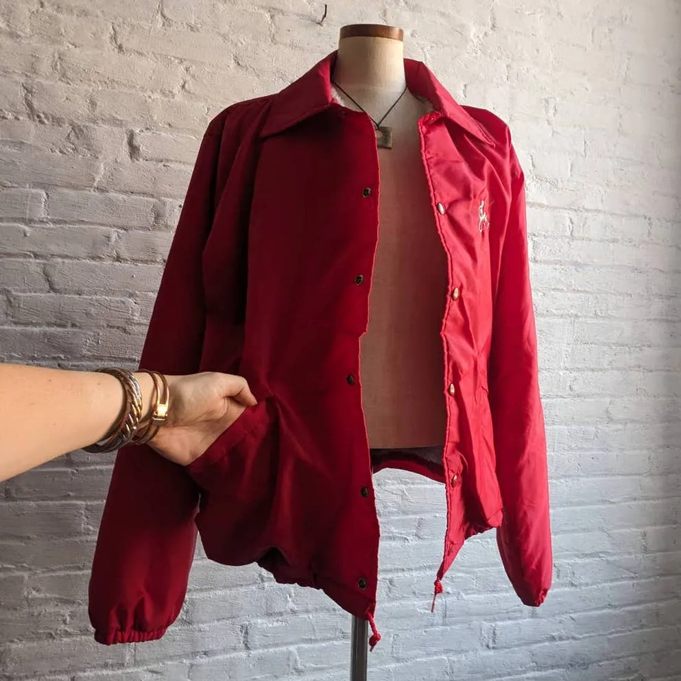 Vintage Red Varsity Windbreaker Jacket Shaggy Thermal Embroidered Coat Shacket