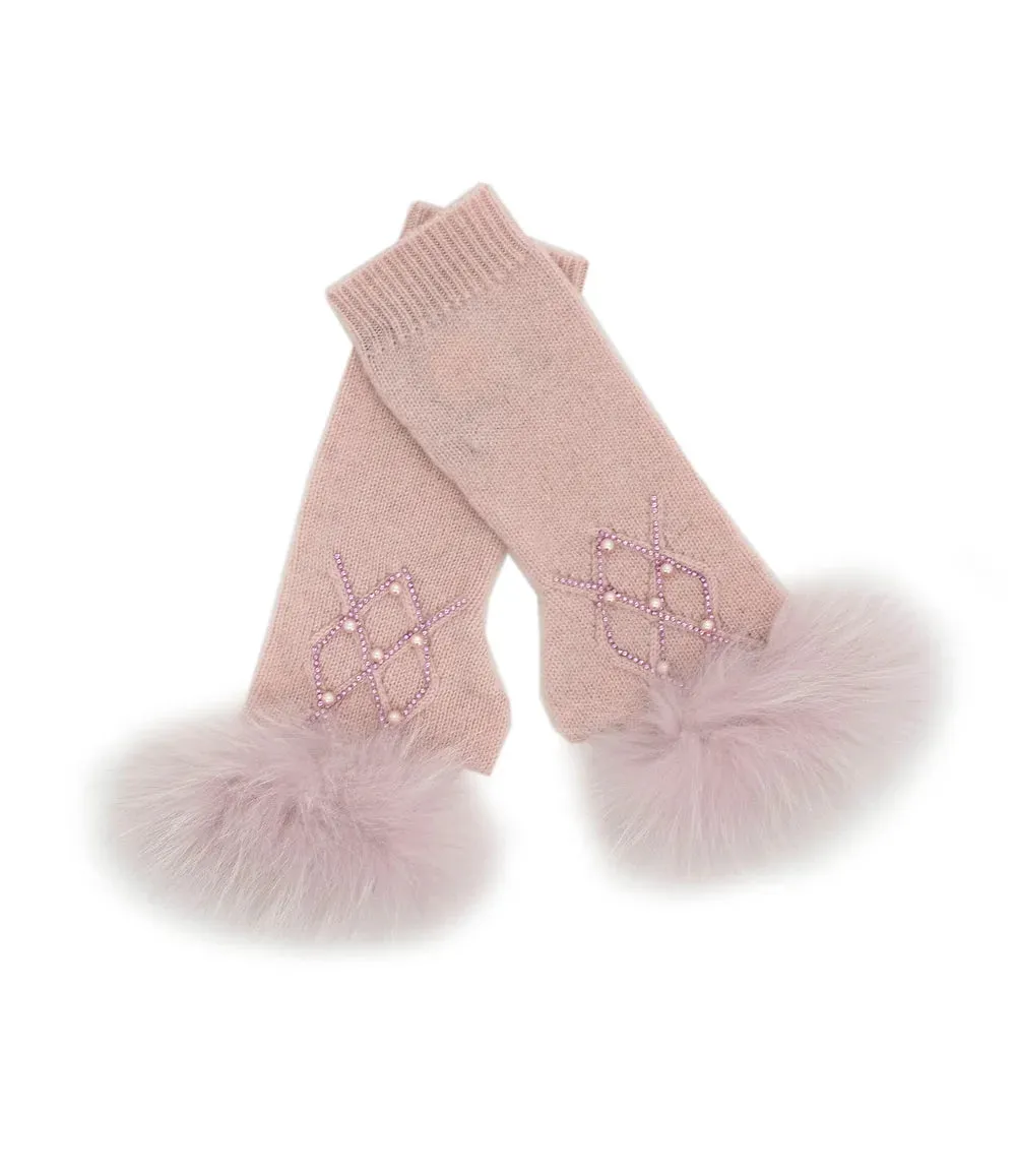 Winter Glam Fingerless Fur Glove, Soft Pink