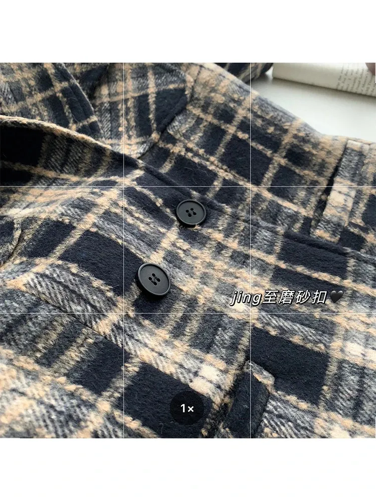 Winter Women Korean Fashion 90s Vintage Old Money Woolen Blazer Plaid Coat Double Breasted Office Lady Cropped Jacket Design New