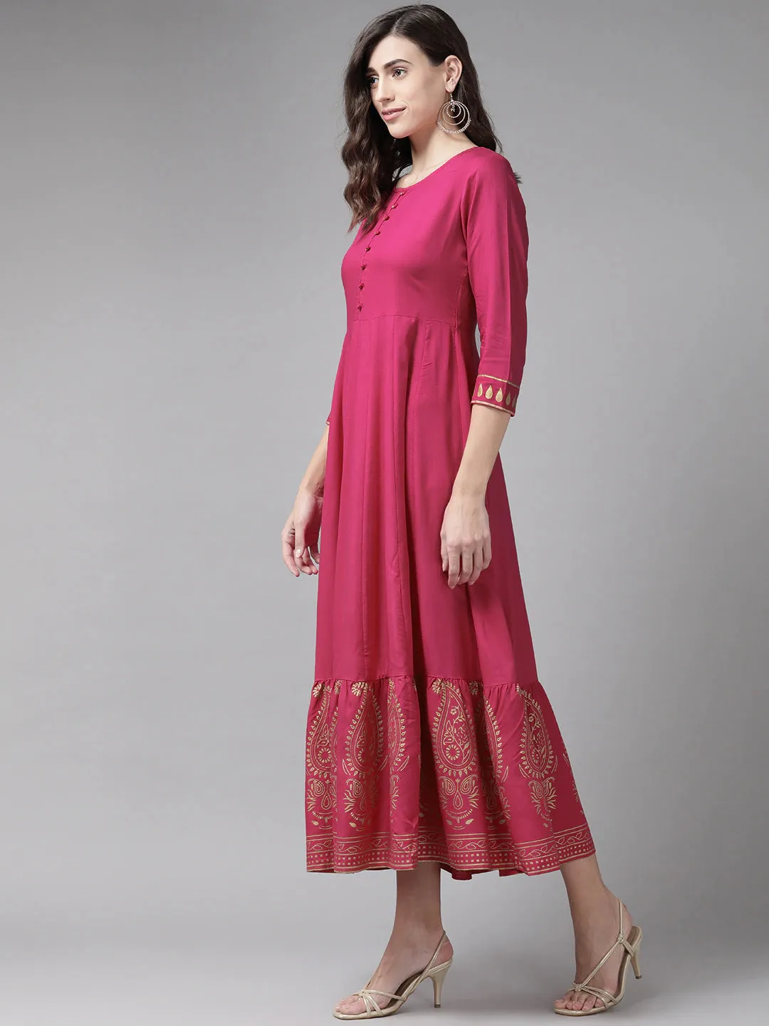 Women Magenta Viscose Rayon Dress