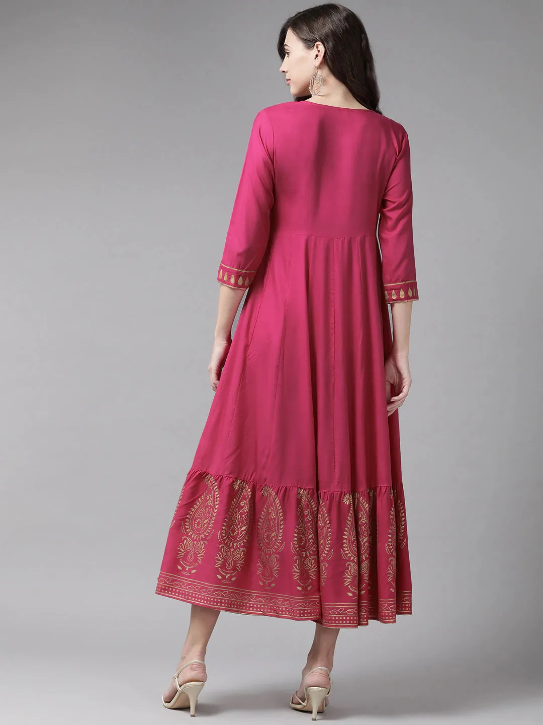 Women Magenta Viscose Rayon Dress