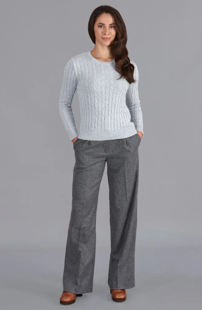 Womens Cotton Cable Crew Neck Jumper