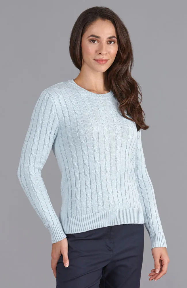 Womens Cotton Cable Crew Neck Jumper