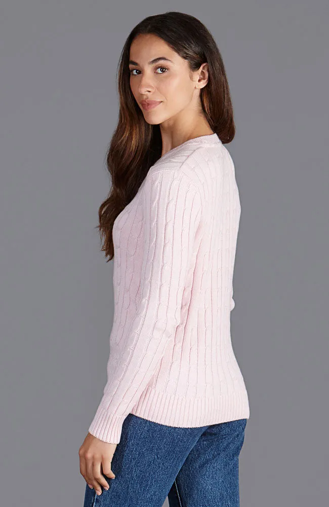 Womens Cotton Cable Crew Neck Jumper