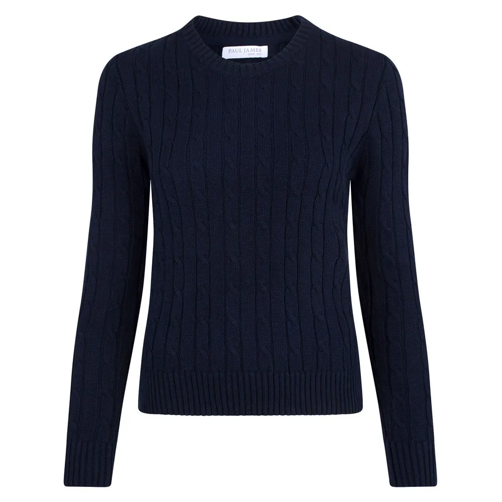 Womens Cotton Cable Crew Neck Jumper