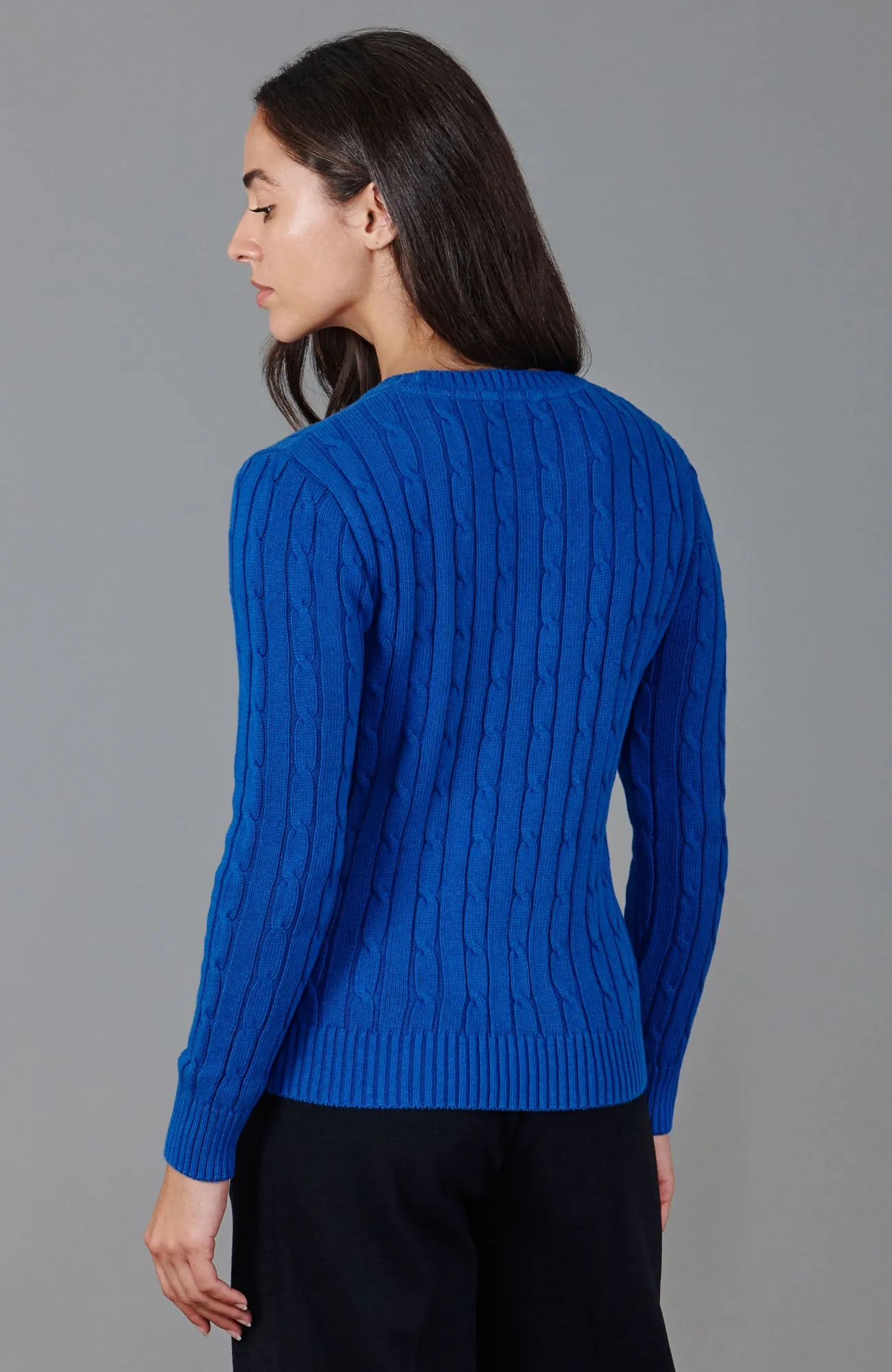 Womens Cotton Cable Crew Neck Jumper