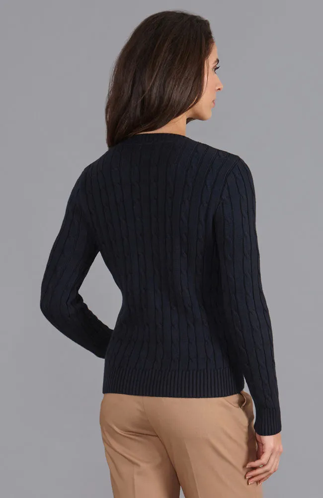 Womens Cotton Cable Crew Neck Jumper