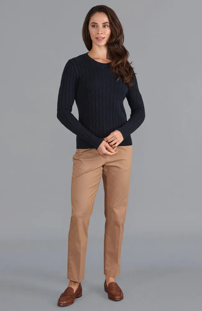 Womens Cotton Cable Crew Neck Jumper