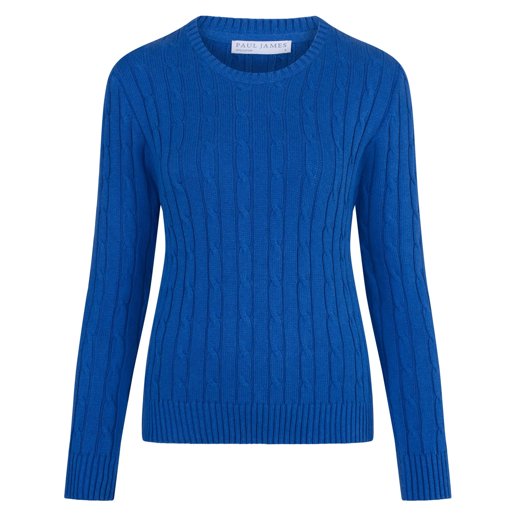 Womens Cotton Cable Crew Neck Jumper