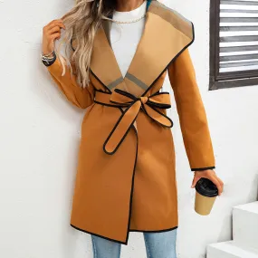 Women's Fashion Woolen Composite Strap Coat Overcoat