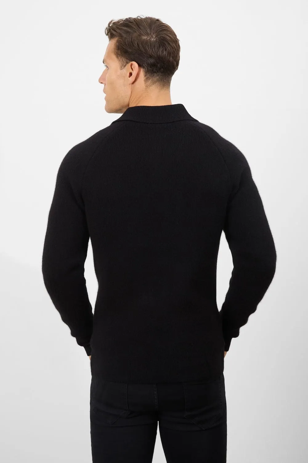 Wool Button Through Cardigan in Black