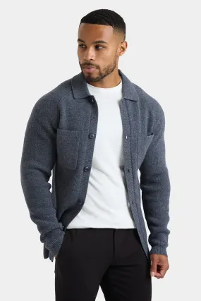 Wool Button Through Cardigan in Dark Grey Marl