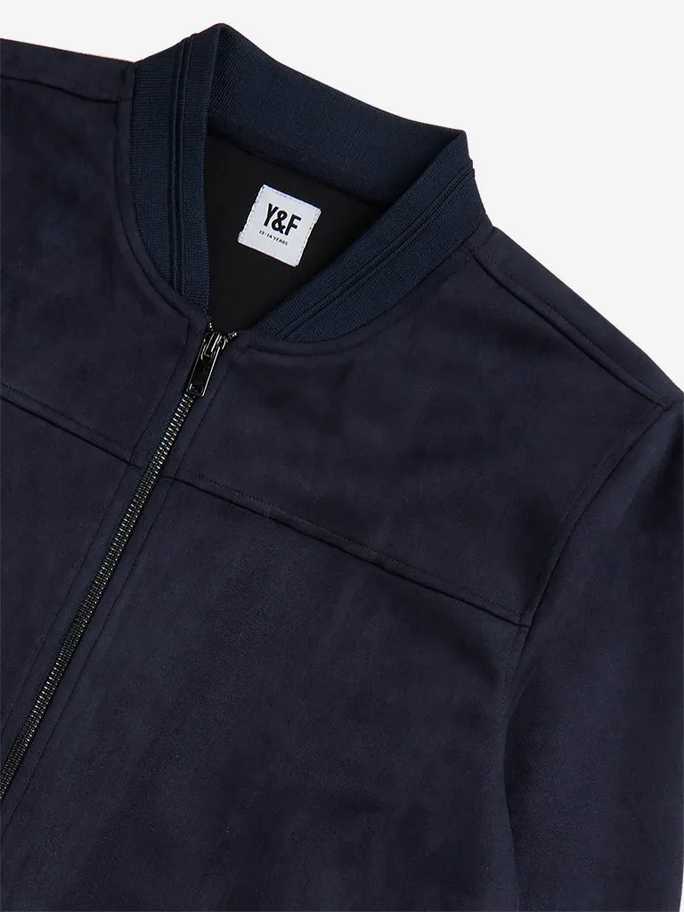 Y&F Kids Navy Faux-Suede Bomber Jacket