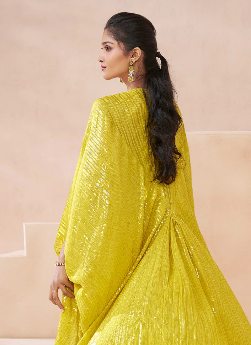 Yellow Handwork Embroidery Cape Style Palazzo Set