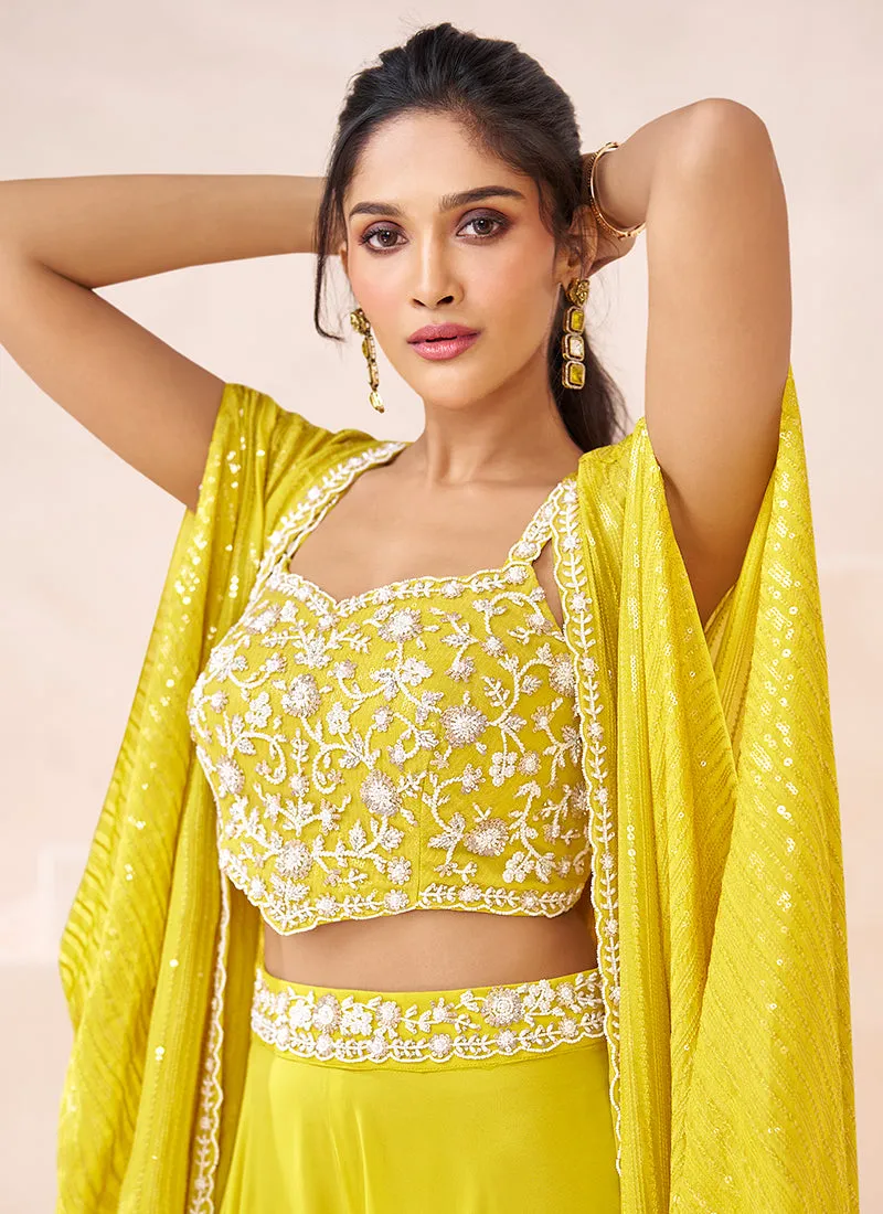 Yellow Handwork Embroidery Cape Style Palazzo Set