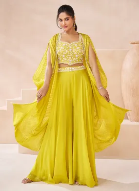 Yellow Handwork Embroidery Cape Style Palazzo Set