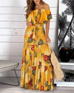 You Glow Girl Floral Off The Shoulder Maxi Dress - Yellow